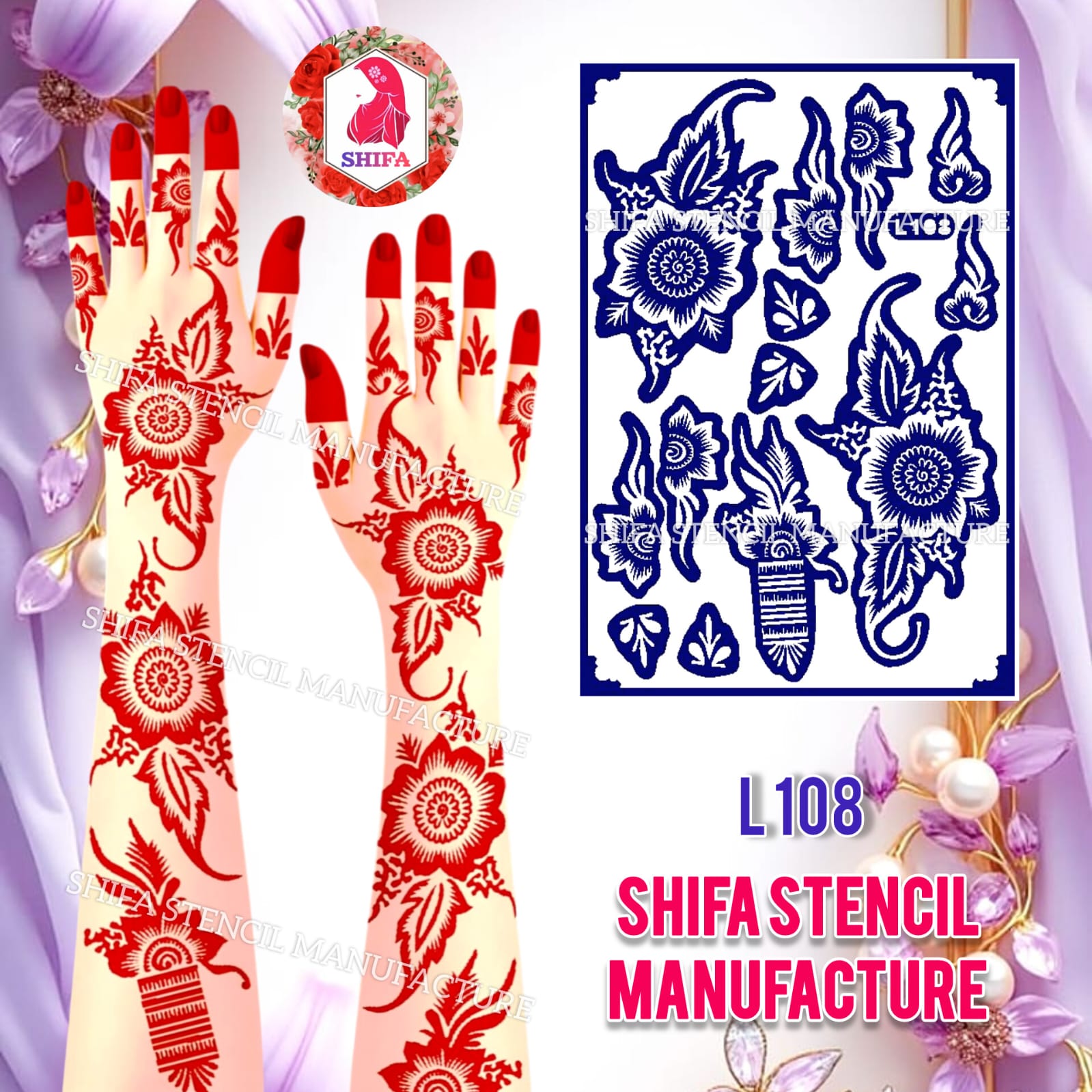 L 108 Sun-Kissed Bloom* Sticker overview Henna Stencil - Shifa Stencil